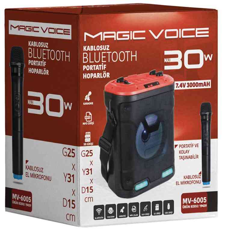 Magicvoice MV-6005 VHF El Mikrofonlu USB-SD-Bluetooth Işıklı 30 W Taşınabilir Şarjlı Seyyar Anfi - Görsel 3