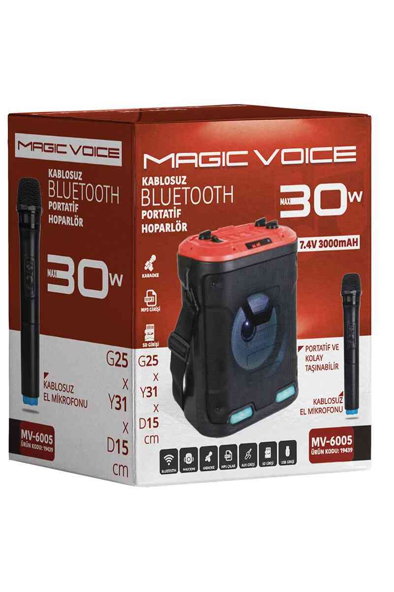 Magicvoice MV-6005 VHF El Mikrofonlu USB-SD-Bluetooth Işıklı 30 W Taşınabilir Şarjlı Seyyar Anfi - Görsel 3
