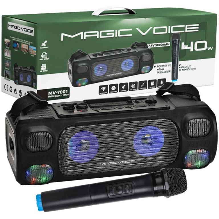 Magicvoice MV-7001 VHF El Mikrofonlu USB-SD-Bluetooth Işıklı 40 W Taşınabilir Şarjlı Seyyar Anfi - Görsel 2