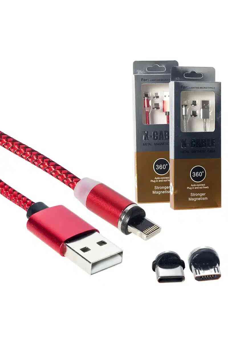 Powermaster Mıknatıslı Çok Uçlu Örgülü Metal Şarj Data Kablosu - Görsel 1