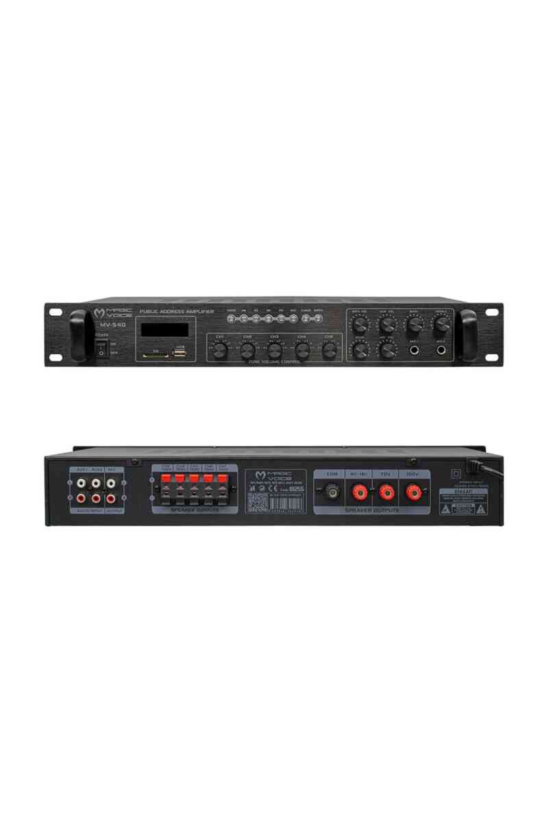 Magicvoice MV-540 80 Watt USB-SD-Bluetooth 2 Mikrofon Girişli 5 Bölgeli Hat Trafolu Anfi - Görsel 2