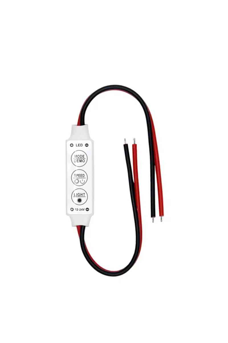 Powermaster 12-24 Volt Mini Üç Tuşlu Tek Renkli Led Kontrol Cihazı (Kırmızı - Siyah Kablo) - Görsel 1
