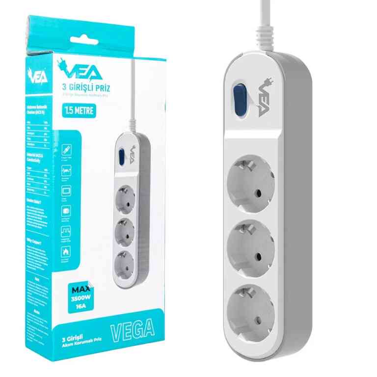 Vea VE-VEGA103 A Class 3'lü Anahtarlı 1.5 Metre Akım Korumalı Priz - Görsel 4