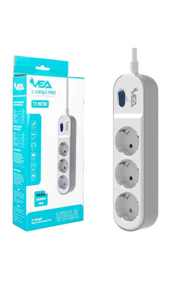 Vea VE-VEGA103 A Class 3'lü Anahtarlı 1.5 Metre Akım Korumalı Priz - Görsel 4