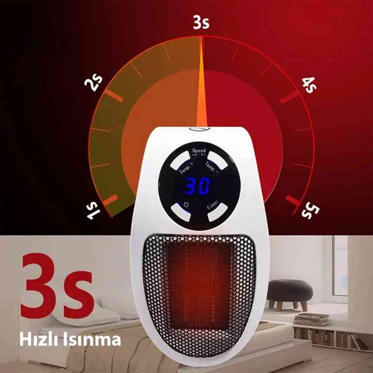 PowerMaster PM-20327 500 Watt Priz Tipi Uzaktan Kumandalı Taşınabilir Isıtıcı (Zamanlayıcı - Otomatik Kapanma) - Görsel 3