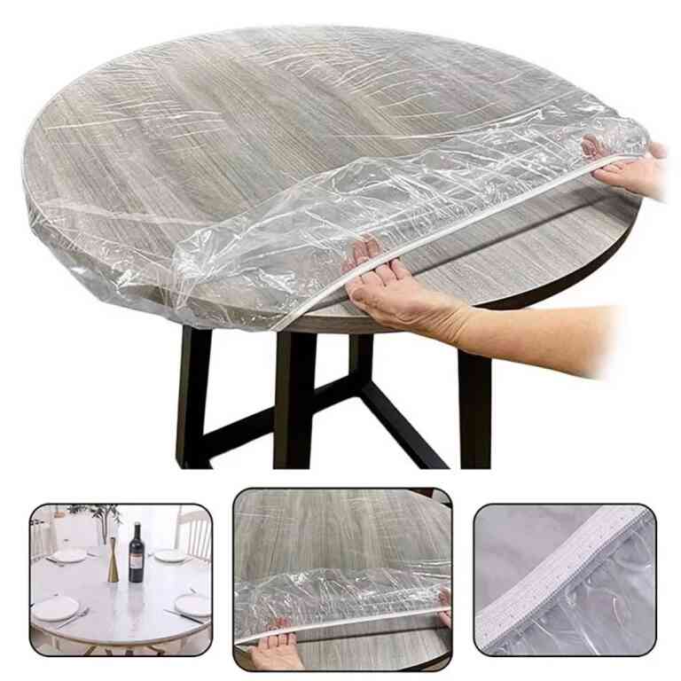 Sunup SN-24899 Pvc Şeffaf Yuvarlak Masa Örtüsü Su Geçirmez Alez Etkinlik Örtüsü 10 Adet 120cm
