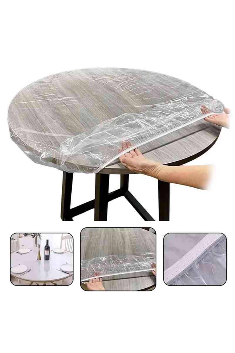 Sunup SN-24899 Pvc Şeffaf Yuvarlak Masa Örtüsü Su Geçirmez Alez Etkinlik Örtüsü 10 Adet 120cm - Görsel 1