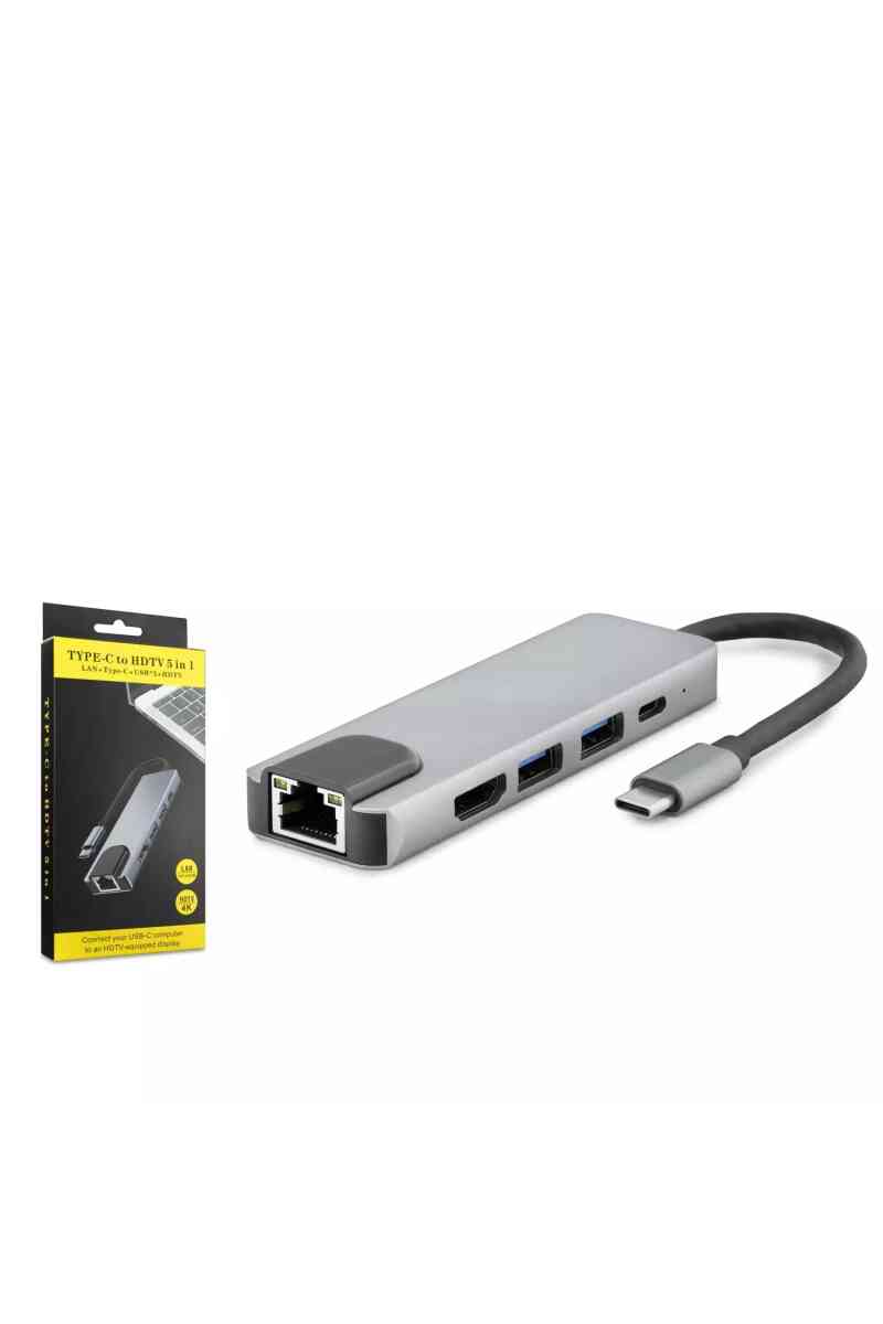 Hadron Hdx7831 Type-c Hdtv Combo Hdmi 4k 30hz + Type-c + 2*usb3.0 + Lan 5in1 Gri̇ - Görsel 1